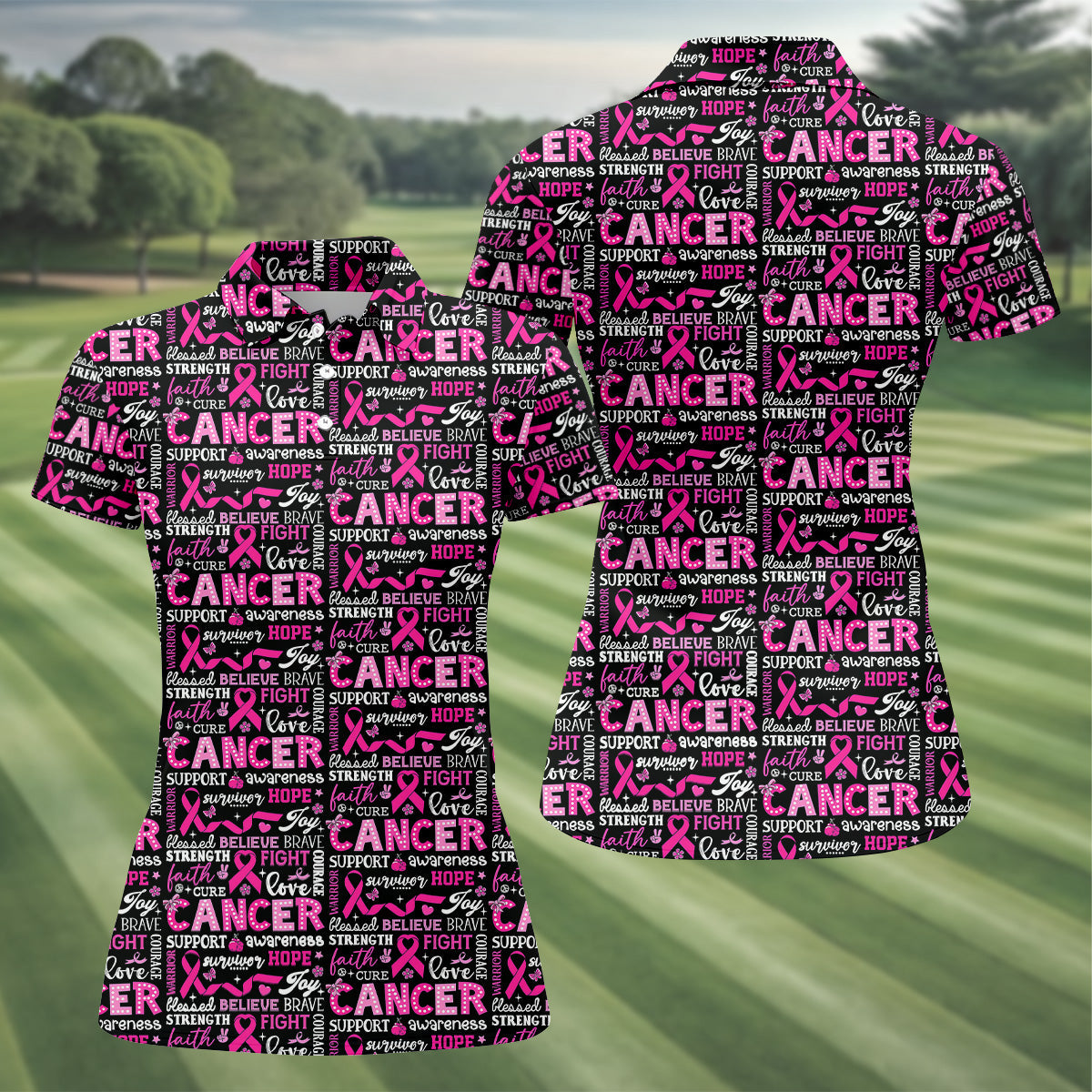 Pink Ribbon Breast Cancer Awareness Shirt, Golf Polo Shirt, Ladies Golf Shirts, Golfing Apparel