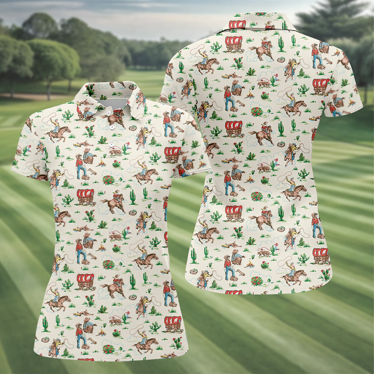 Western Cowgirl White Polo Women, Cute Golf Outfit, Matching Golf Shirt, Ladies Golf Shirts