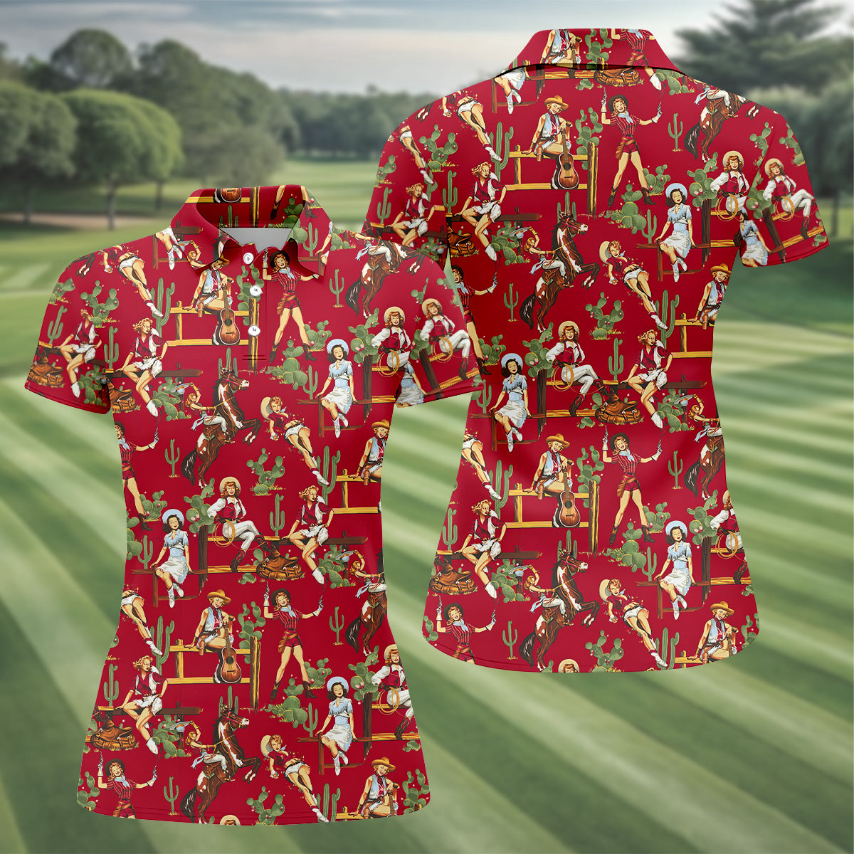 Western Cowgirl Red Golf Shirt, Womens Sleeveless Polo, Ladies Golf Shirts, Cool Golf Gifts