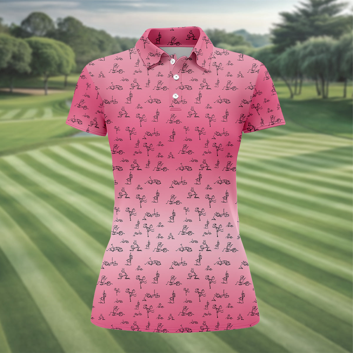 Funny Stickman Ladies Pink Golf Shirt, Unique Gift For Golfer, Ladies Golf Polos, Golfing Apparel