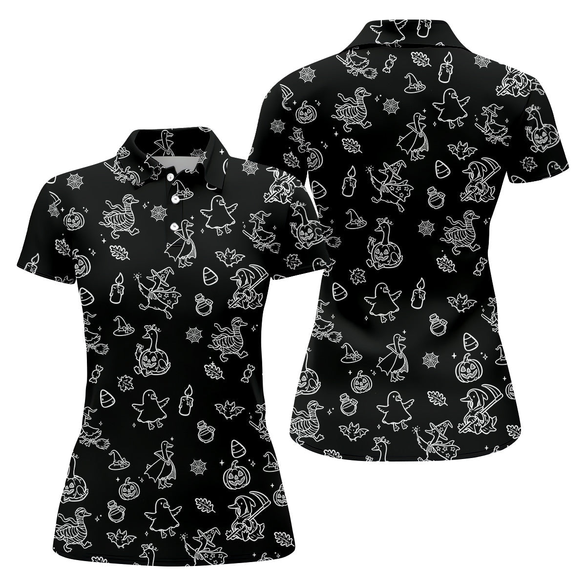 Goose Halloween, Doodle Pattern, Black Golf Polo, Sleeveless Womens Golf Shirts, Ladies Golf Shirts