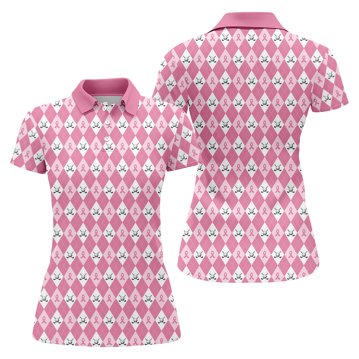 Breast Cancer Golf Shirt, Pink Argyle Golf Shirt, Breast Cancer Awareness Shirts, Women Golf Shirt
