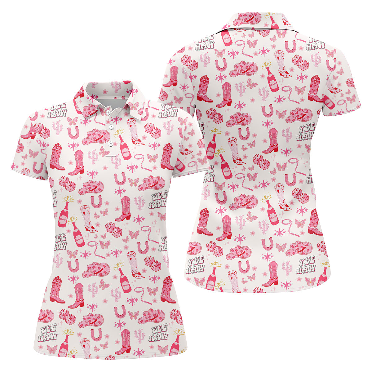 Yee Haw Cowgirl Pink Golf Polo, Western Golf Shirt, Womens Sleeveless Polo, Ladies Golf Shirts