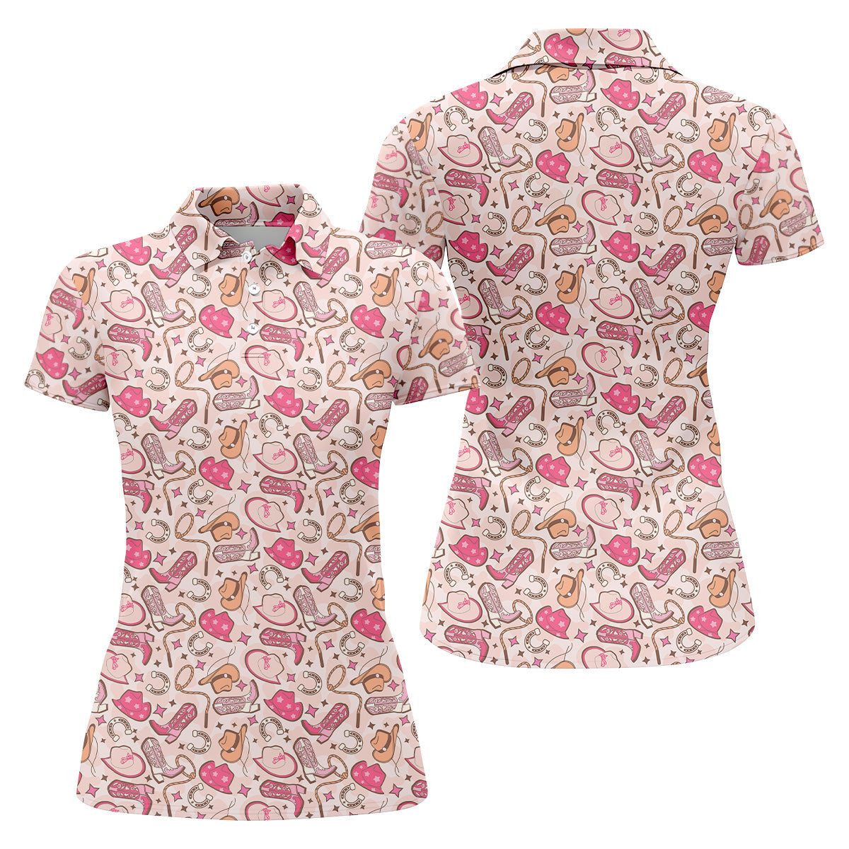 Pink Cowgirl Western Golf Shirt, Womens Sleeveless Polo, Cute Golf Outfit, Ladies Golf Shirts