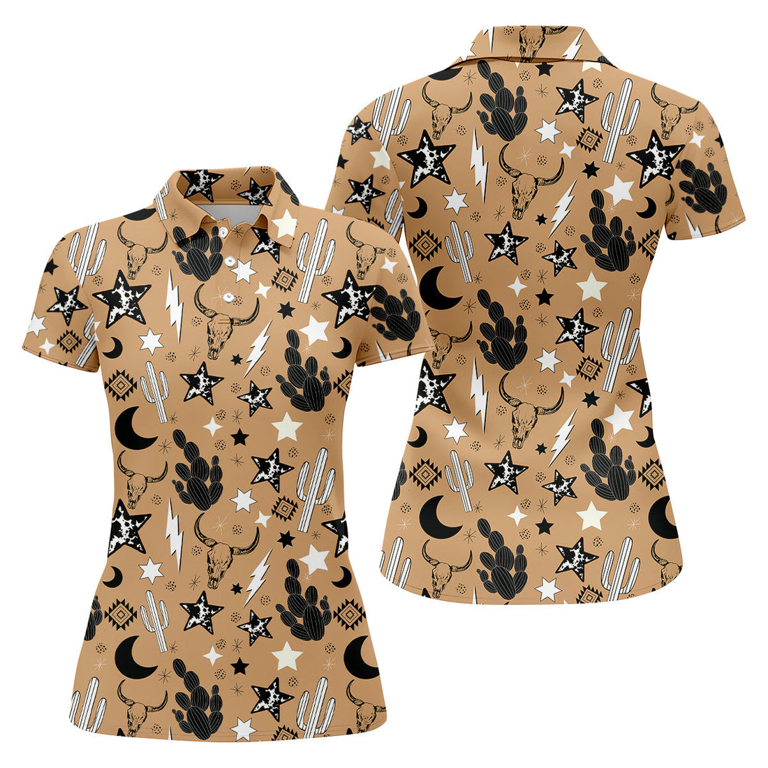 Western Star Seamless Pattern Ladies Sleeveless Polo, Ladies Golf Shirts, Golfing Apparel