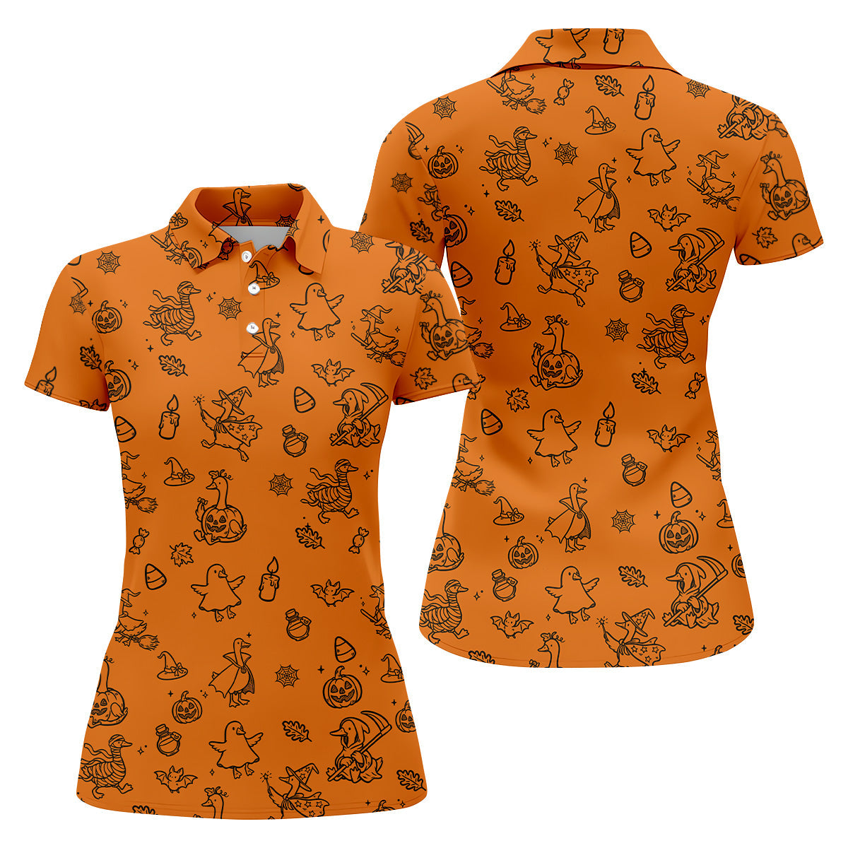 Goose Halloween, Doodle Pattern, Orange Golf Shirt, Sleeveless Womens Golf Shirts, Women Golf Top, Ladies Golf Shirts