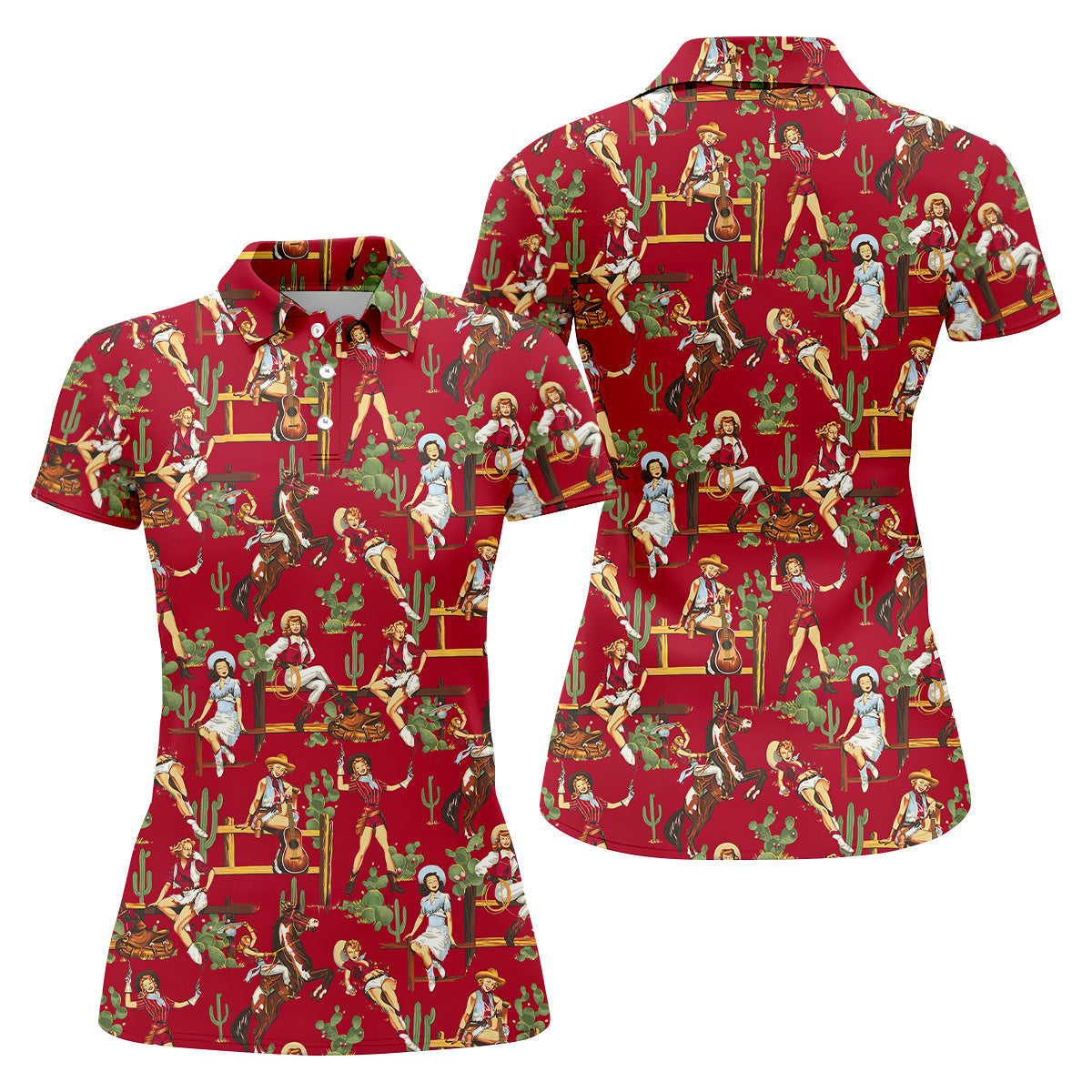 Western Cowgirl Red Golf Shirt, Womens Sleeveless Polo, Ladies Golf Shirts, Cool Golf Gifts
