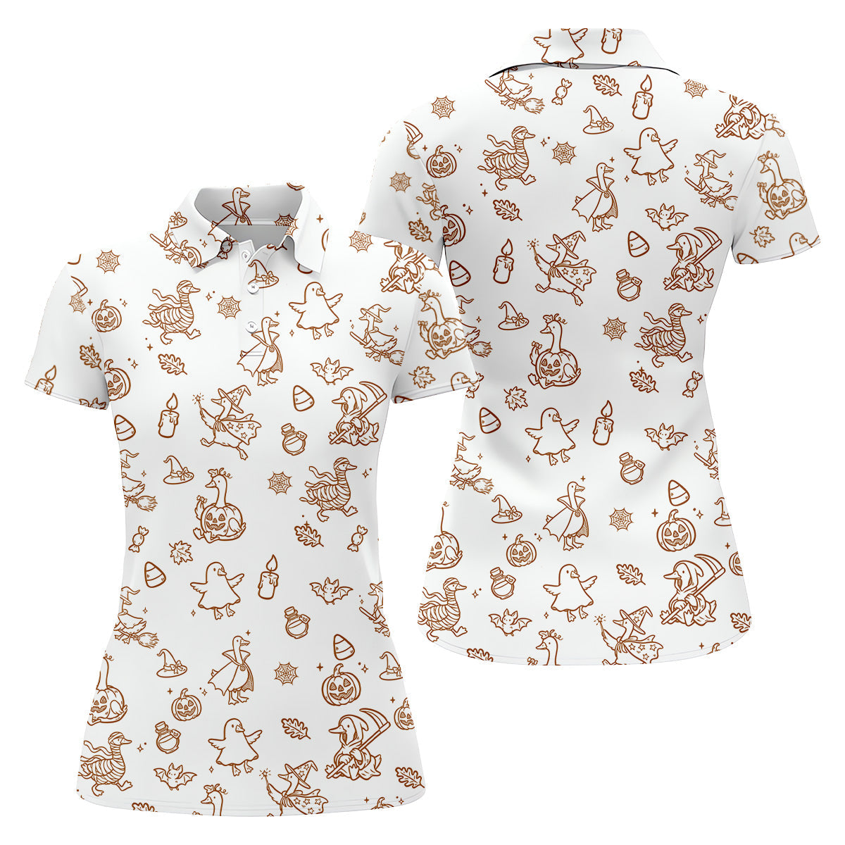 Goose Halloween, Doodle Pattern, White Golf Shirt, Sleeveless Womens Golf Shirts, Women Golf Top, Ladies Golf Shirts