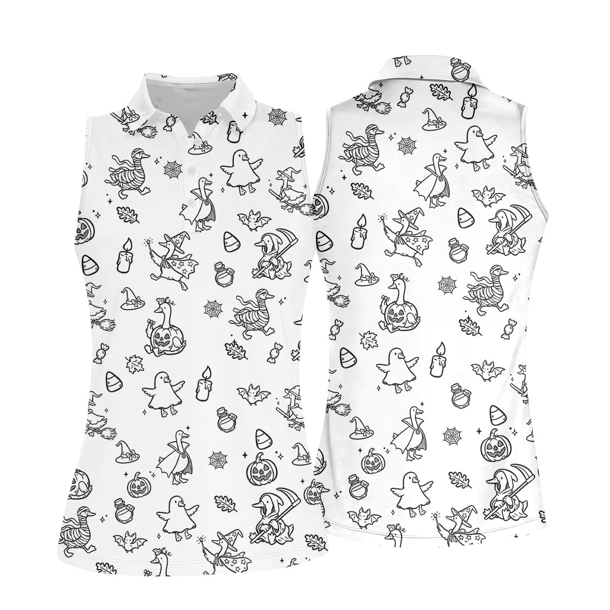 Goose Halloween, Doodle Pattern, Black And White Golf Polo, Sleeveless Womens Golf Shirts, Ladies Golf Shirts