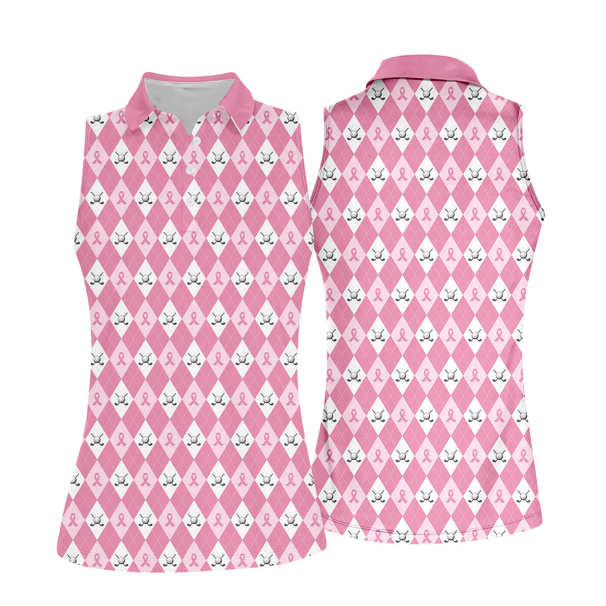 Breast Cancer Golf Shirt, Pink Argyle Golf Shirt, Breast Cancer Awareness Shirts, Women Golf Shirt