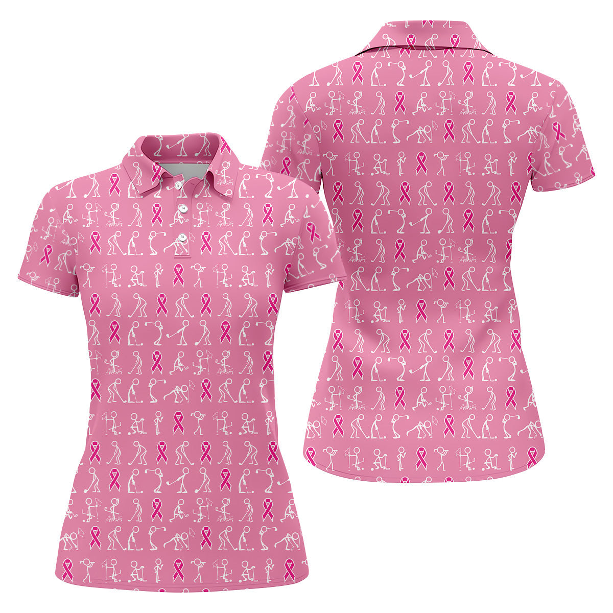 Funny Stick Figure Womens Golf Shirt, Breast Cancer Awareness Shirt, Pink Golf Shirt, Ladies Golf Shirt