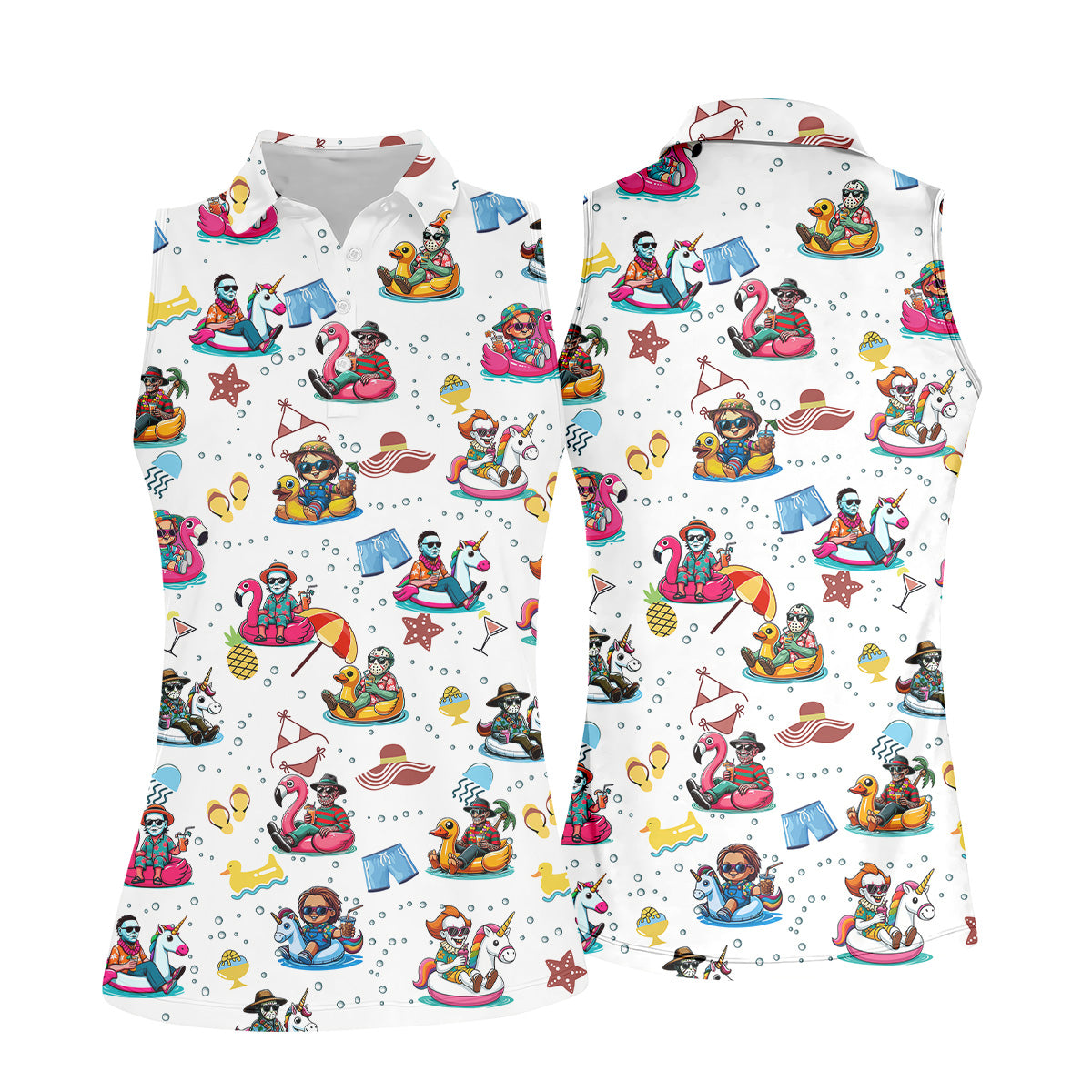 Halloween Summer, Fun Golf Polos, Sleeveless Womens Golf Shirts, Ladies Golf Shirts, Michael Myers, Freddy Krueger, Pennywise