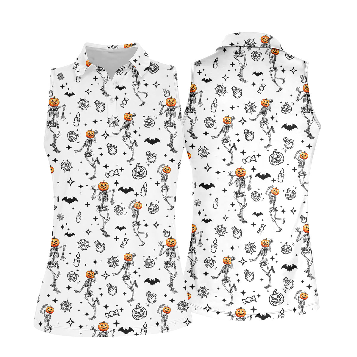 Skeleton Golf Shirt, Halloween Golf Shirt, Fun Golf Polos, Sleeveless Womens Golf Shirts, Ladies Golf Shirts