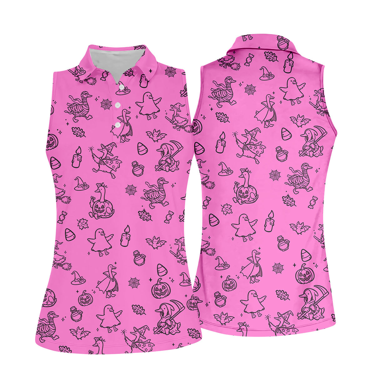 Goose Halloween, Doodle Pattern, Hot Pink Golf Shirt, Sleeveless Womens Golf Shirts, Women Golf Top, Ladies Golf Shirts