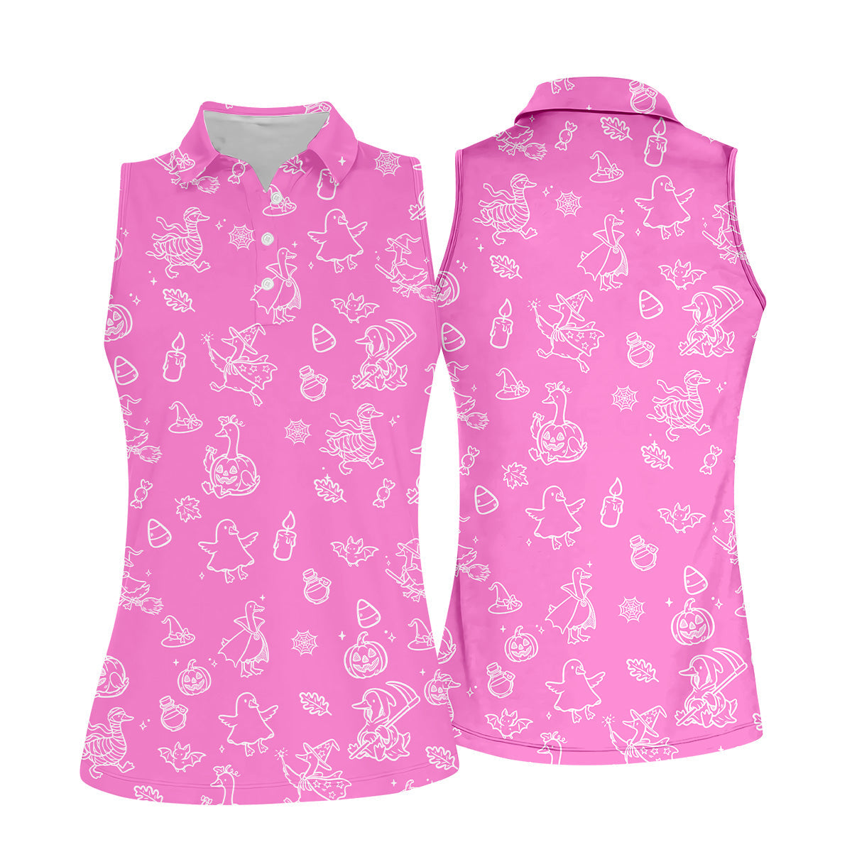 Goose Halloween, Doodle Pattern, Pink Golf Shirt, Sleeveless Womens Golf Shirts, Women Golf Top, Ladies Golf Shirts