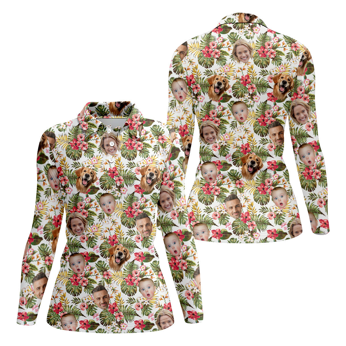 Custom Hawaiian Shirt With Face, Womens Golf Gifts, Women's Long Sleeve Golf Shirts, Ladies Golf Tops