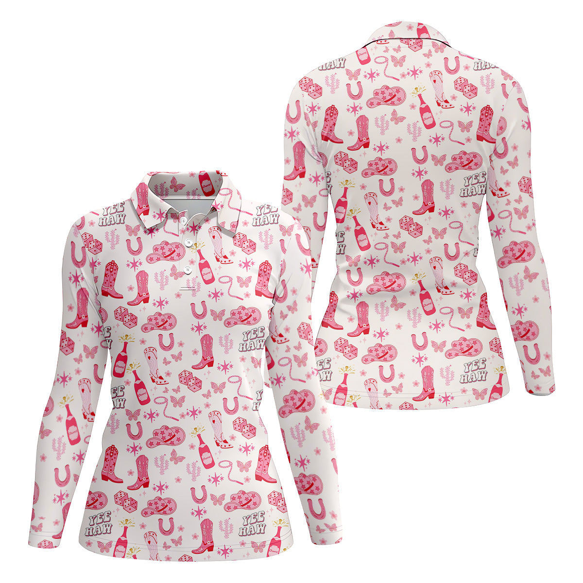 Yee Haw Cowgirl Pink Golf Polo, Western Golf Shirt, Womens Sleeveless Polo, Ladies Golf Shirts