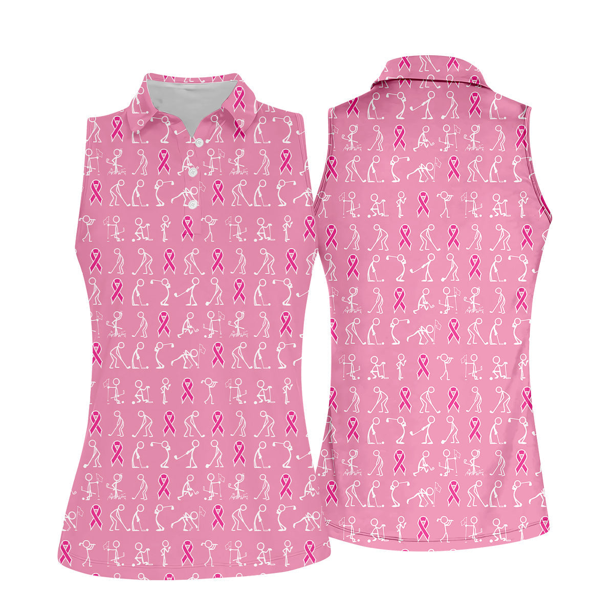 Funny Stick Figure Womens Golf Shirt, Breast Cancer Awareness Shirt, Pink Golf Shirt, Ladies Golf Shirt