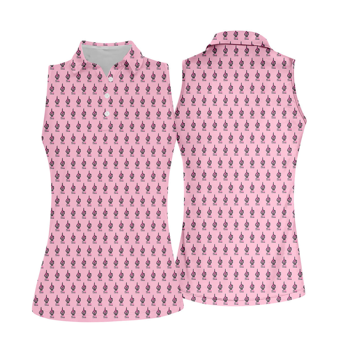 Funny Middle Finger Pink Golf Shirt, Breast Cancer Golf Shirt, Couple Golf Shirt, Matching Golf Shirt