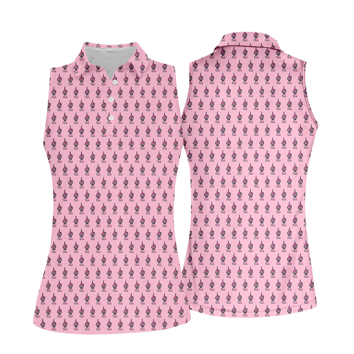 Funny Middle Finger Pink Golf Shirt, Breast Cancer Golf Shirt, Couple Golf Shirt, Matching Golf Shirt