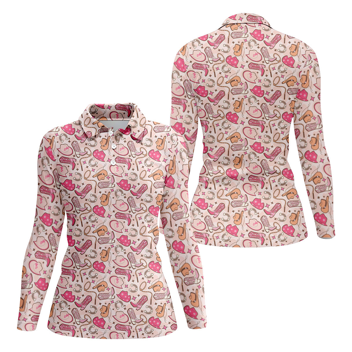 Pink Cowgirl Western Golf Shirt, Womens Sleeveless Polo, Cute Golf Outfit, Ladies Golf Shirts