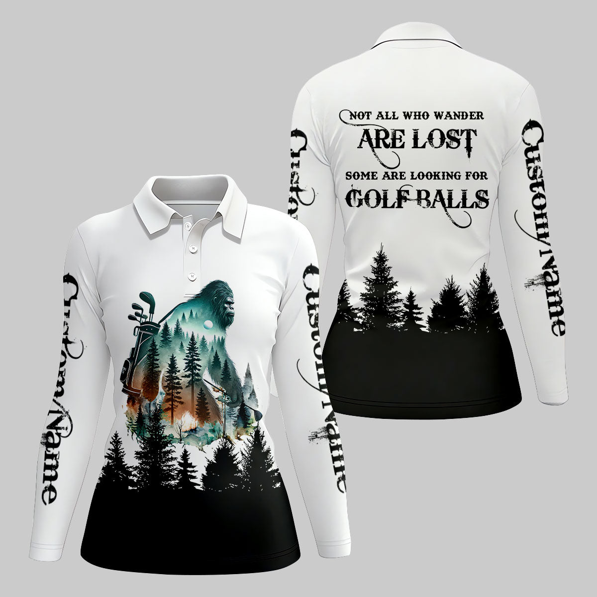 Not All Who Wander Are Lost Golf Polo Shirt, Funny Bigfoot Golf Shirt, Ladies Golf Shirt, Women Golf Gift
