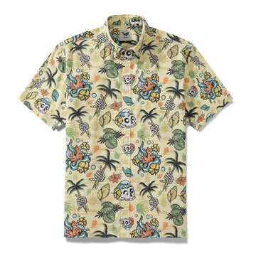 Tropical Wilderness Skull Hawaiian Polo Golf Shirts, Skull Golf Shirt, Gift For Golfers