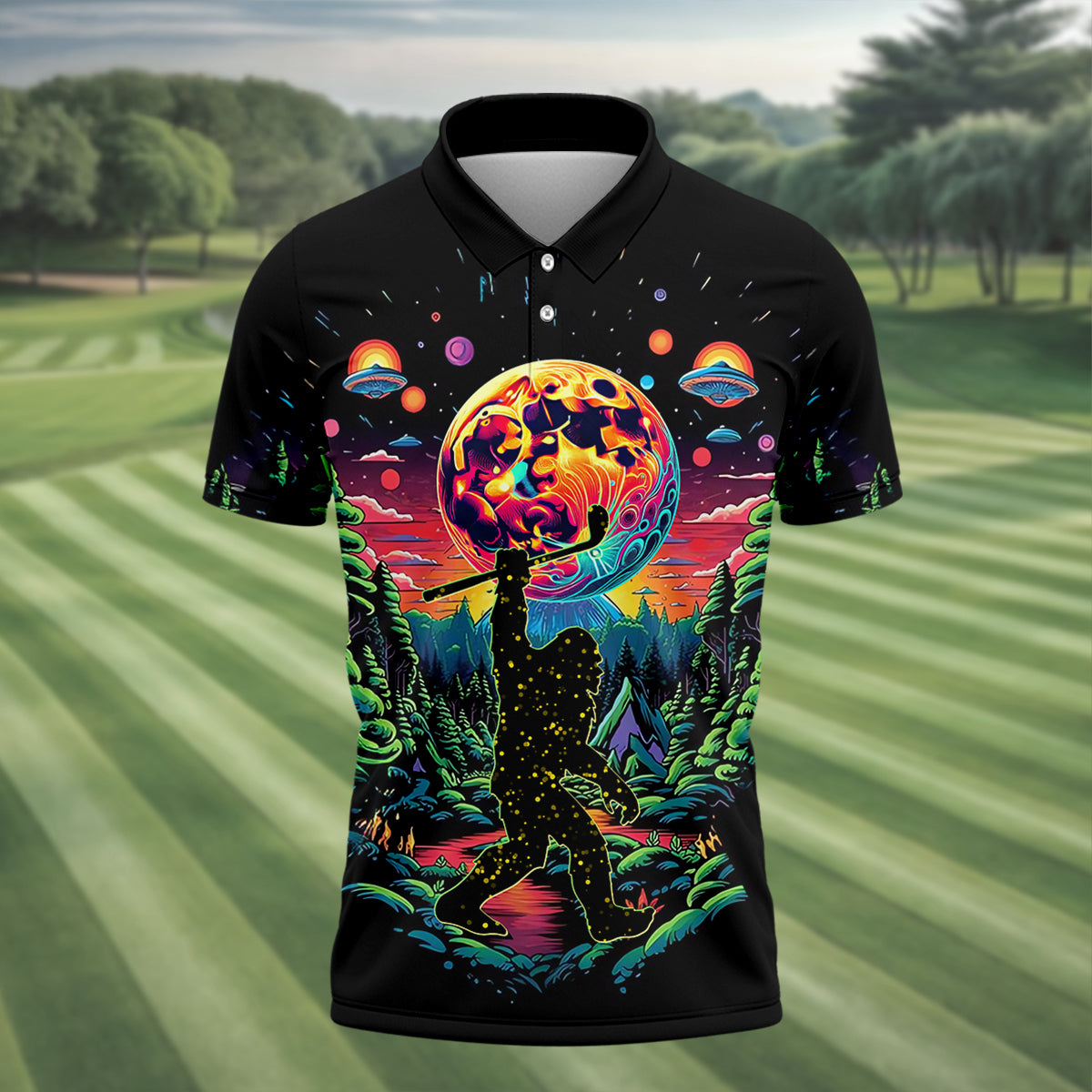 Not All Who Wander Are Lost Men's Golf Polo Shirt, Funny Bigfoot Golf Shirt, Dad Golf Gift