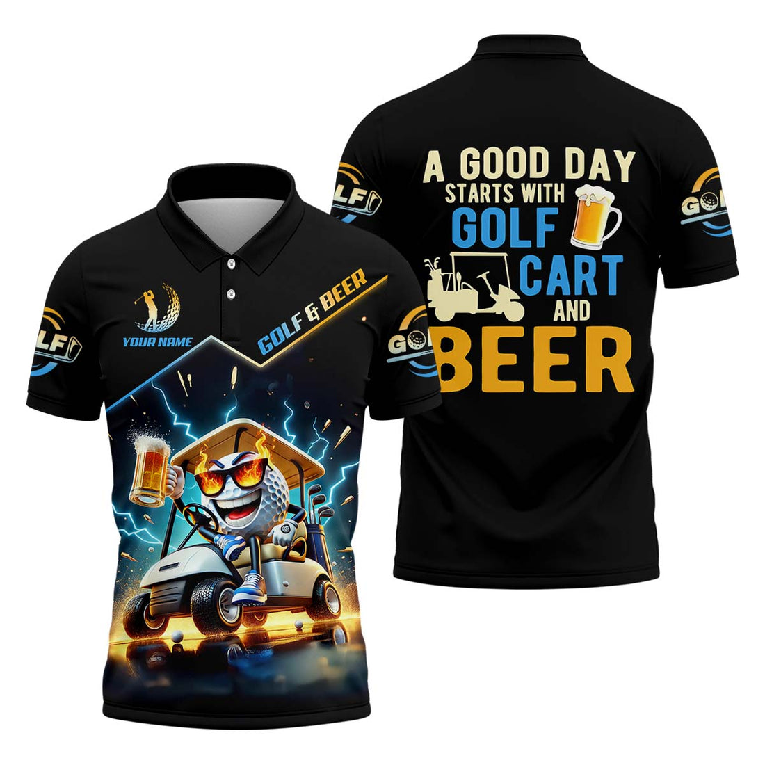 A Good Day Starts With Golf Cart & Beer Custom Golf Polo Shirt, Funny Golf Shirt, Golf Gift For Men