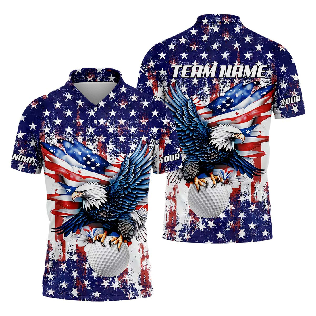 American Eagle And Star Custom Golf Polo Shirt, Gift For Golfers, Golf Gift Ideas
