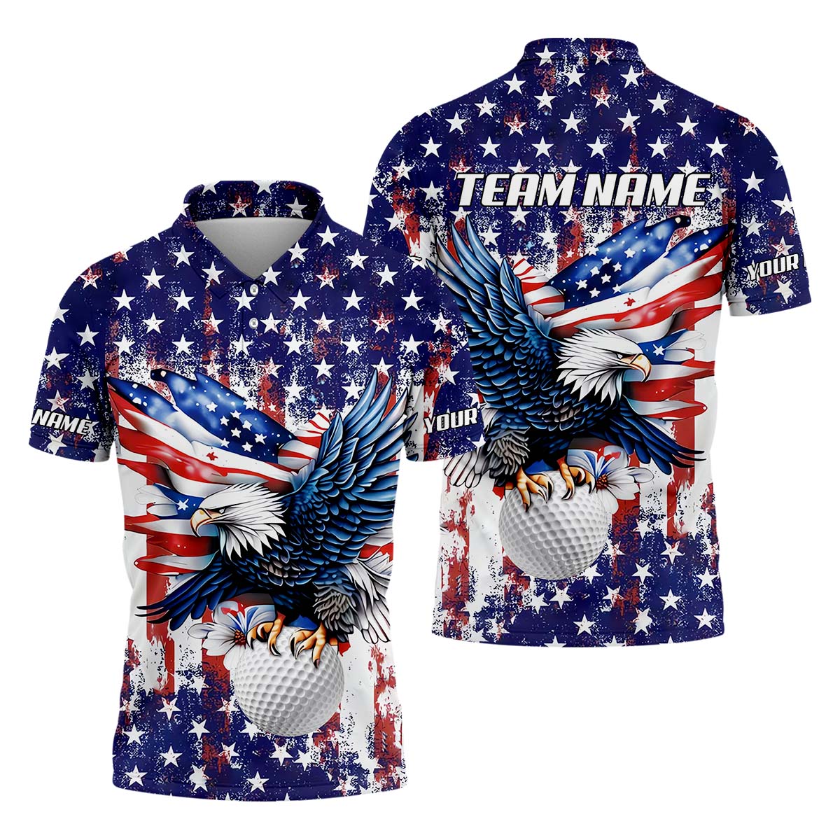 American Eagle And Star Custom Golf Polo Shirt, Gift For Golfers, Golf Gift Ideas