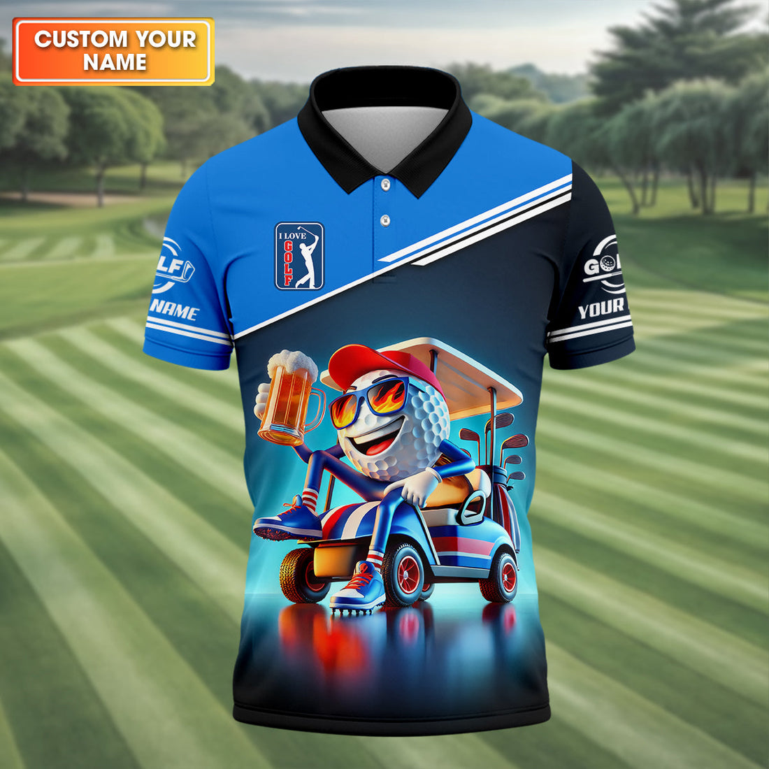 I Love Golf Custom Men's Golf Polo Shirt, Funny Beer Golf Shirt, Dad Golf Gifts