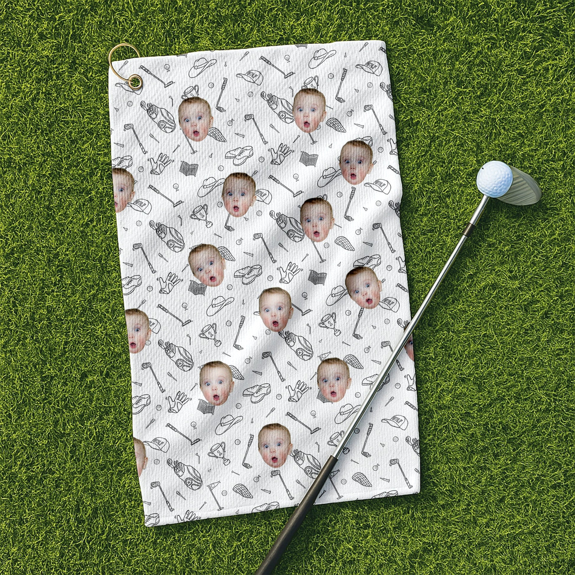 Custom Kid Face Small Funny Golf Towel, Golf Rag, Golf Gift For Dad