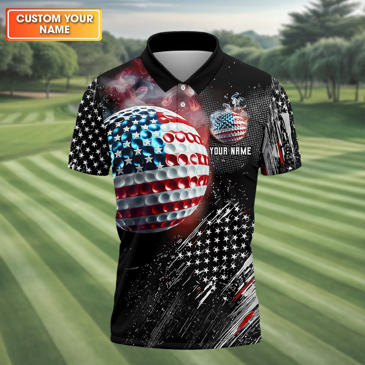American Flag Golf Ball Funny Golf Polo Shirt, Christmas Golf Gift