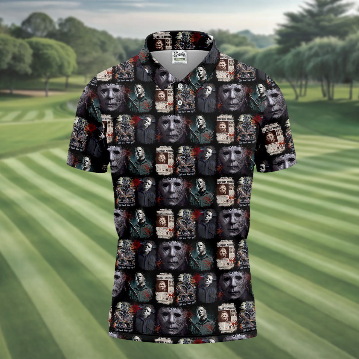 Michael Myers Halloween Fun Men's Golf Polos, Classic Horror Characters Men Polo, Horror Movie Shirt