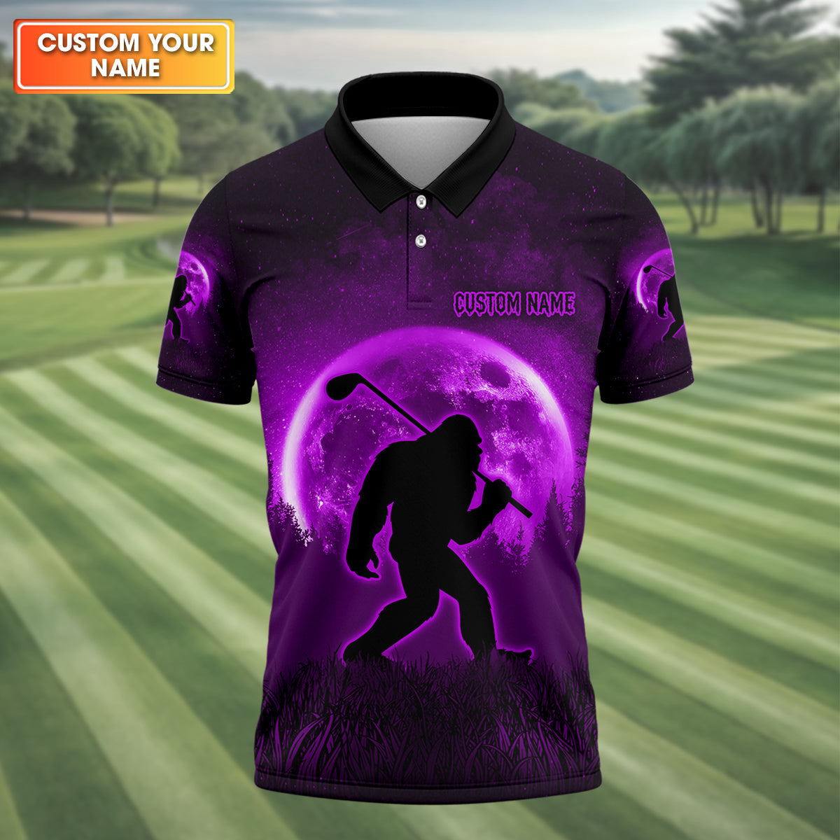 Custom Bigfoot Golf Polo Shirt, Mens Golf Gift, Funny Golf Shirt, Golf Gift For Dad
