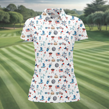 Red White and Blue Womens Golf Polo Shirt, Patriotic Golf Shirt, USA Golf Shirt, Custom Ladies Golf Shirt