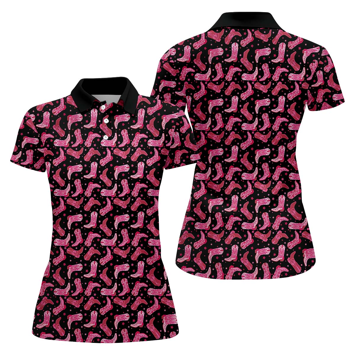 Pink Cowboy Boots Womens Golf Polo Shirt, Golfing Apparel, Womens Golf Gifts