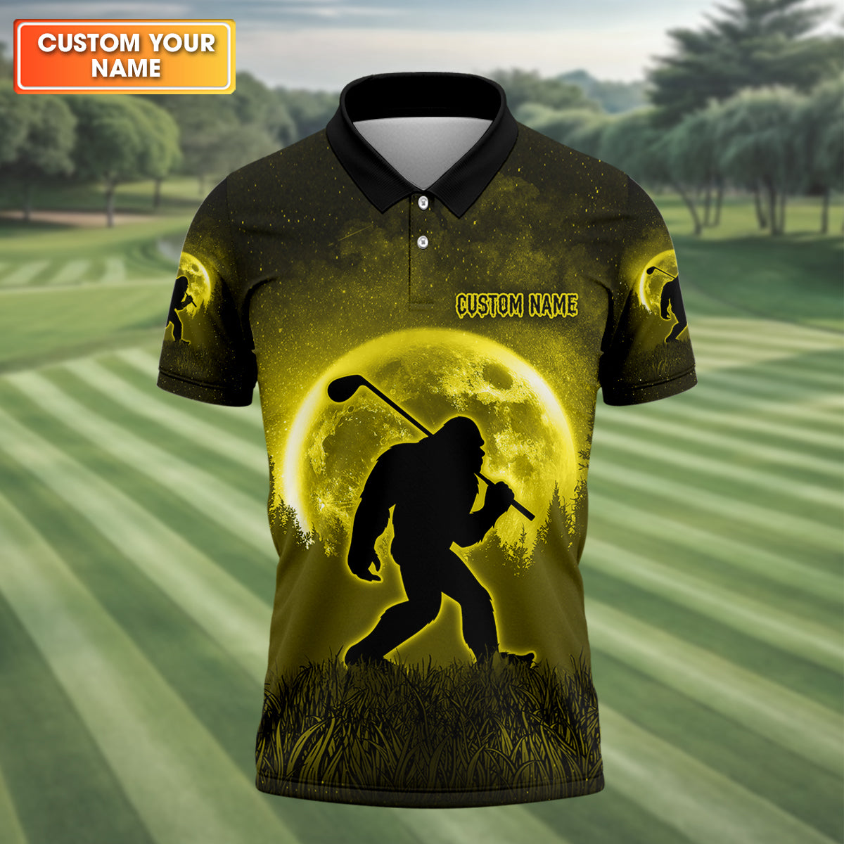 Custom Bigfoot Golf Polo Shirt, Mens Golf Gift, Funny Golf Shirt, Golf Gift For Dad
