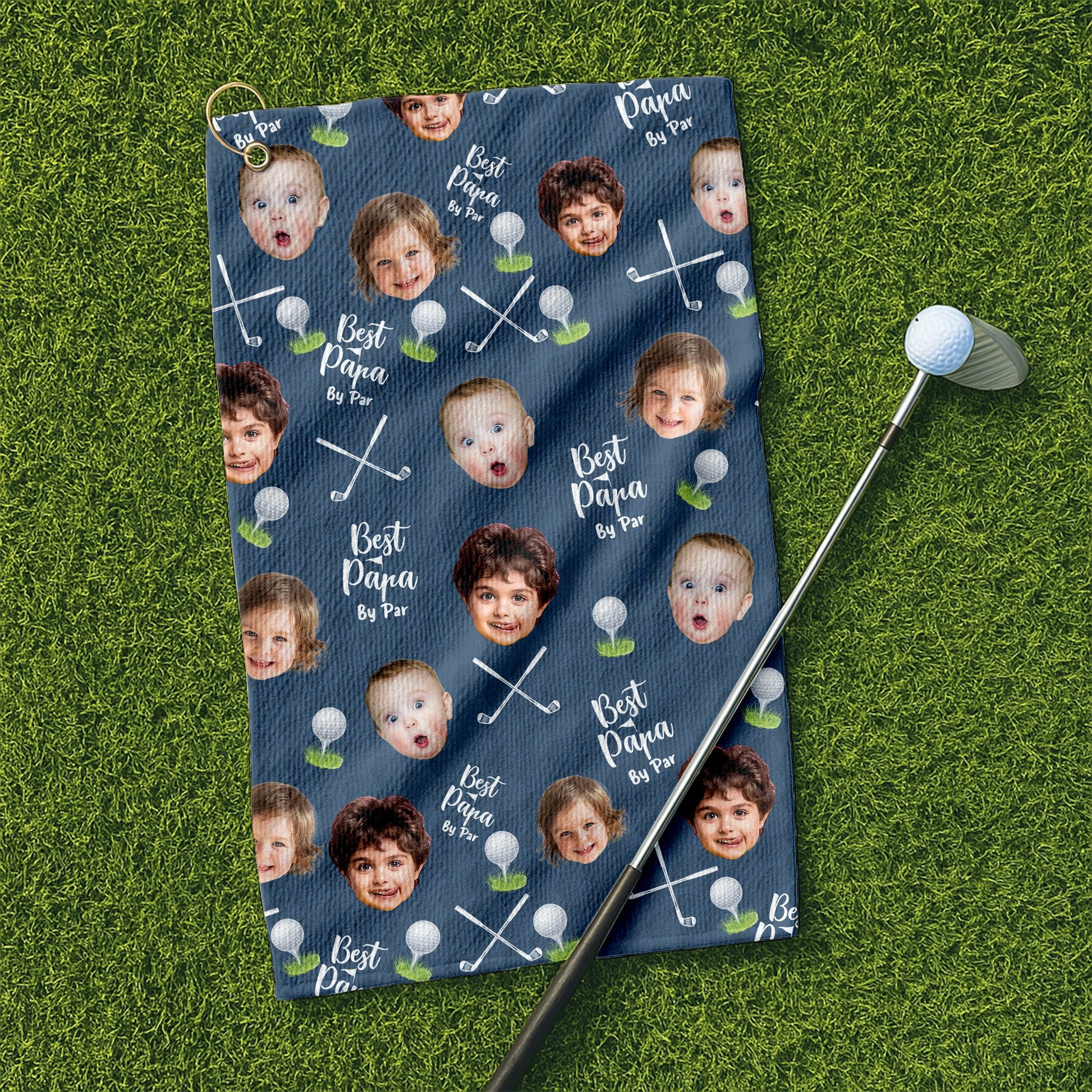 Best Dad By Par Golf Towel, Custom Golf Towel With Kids Photo, Cool Golf Towels, Christmas Golf Gift