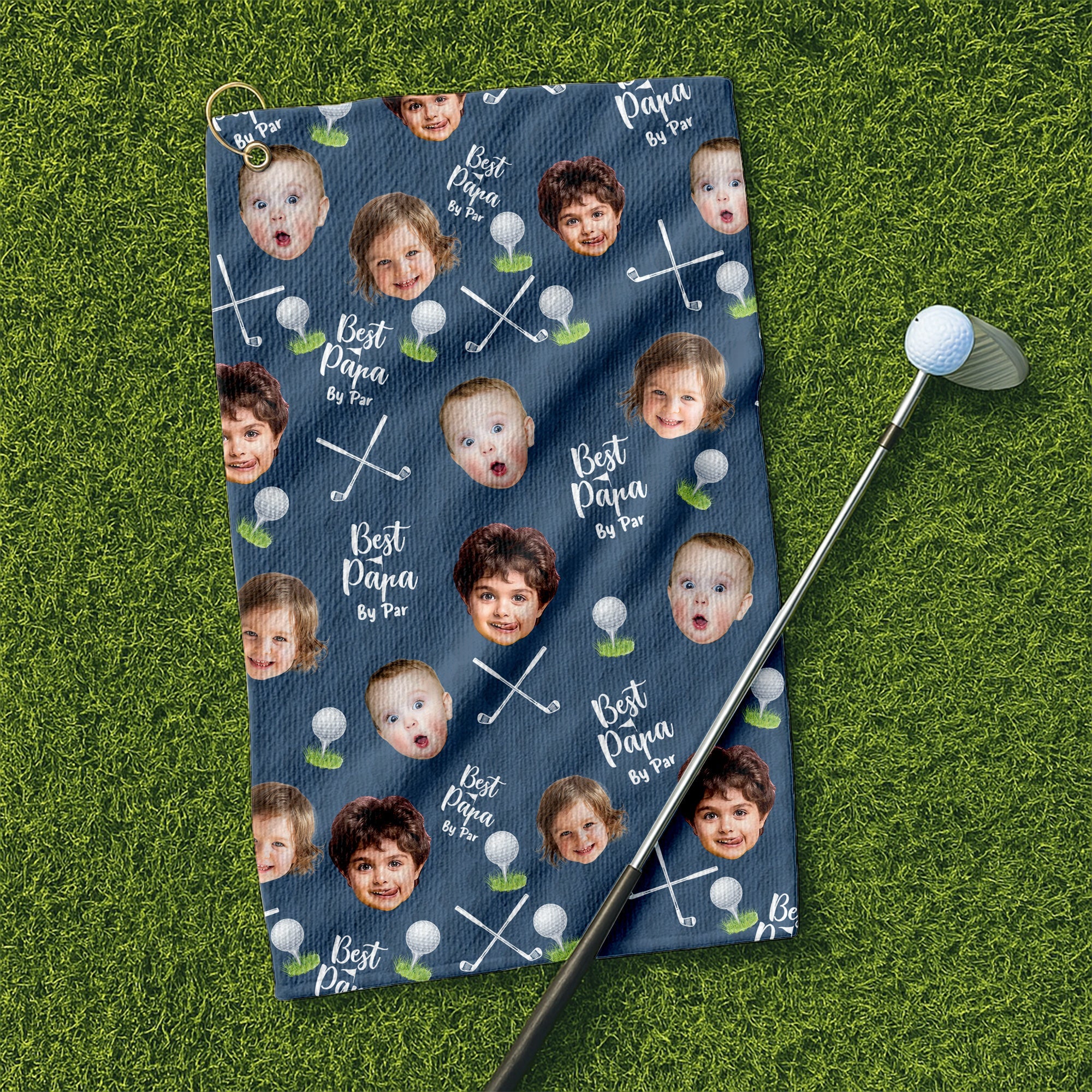 Best Dad By Par Golf Towel, Custom Golf Towel With Kids Photo, Cool Golf Towels, Christmas Golf Gift