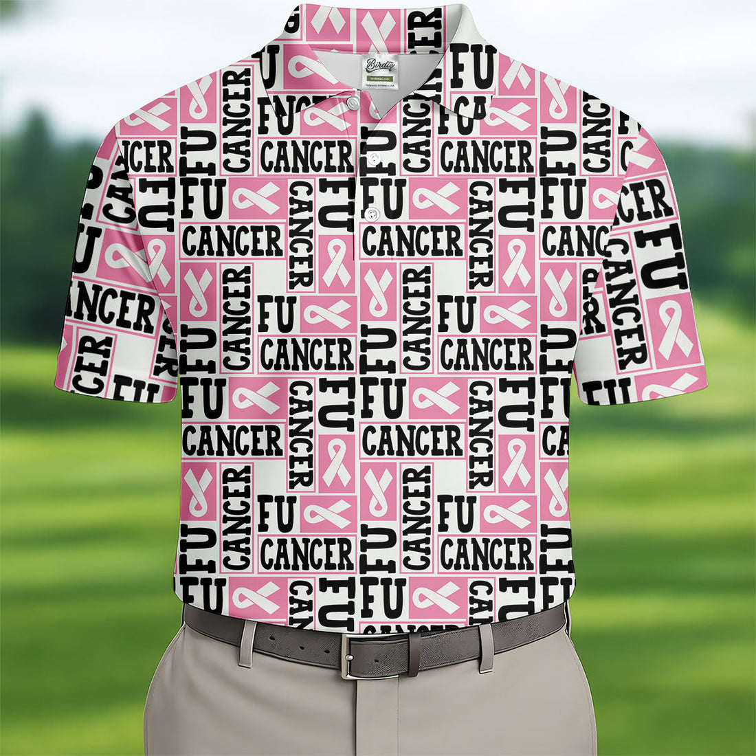 Fu Cancer Funny Men Golf Shirt, Breast Cancer Awareness Shirt, Pink Golf Shirt, Golf Shirts For Men