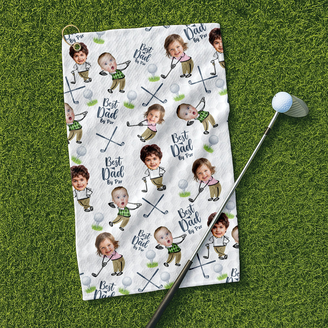 Custom Golf Towel With Kids Photo Best Dad By Par, Custom Photo Towel, Funny Dad Golf Gift