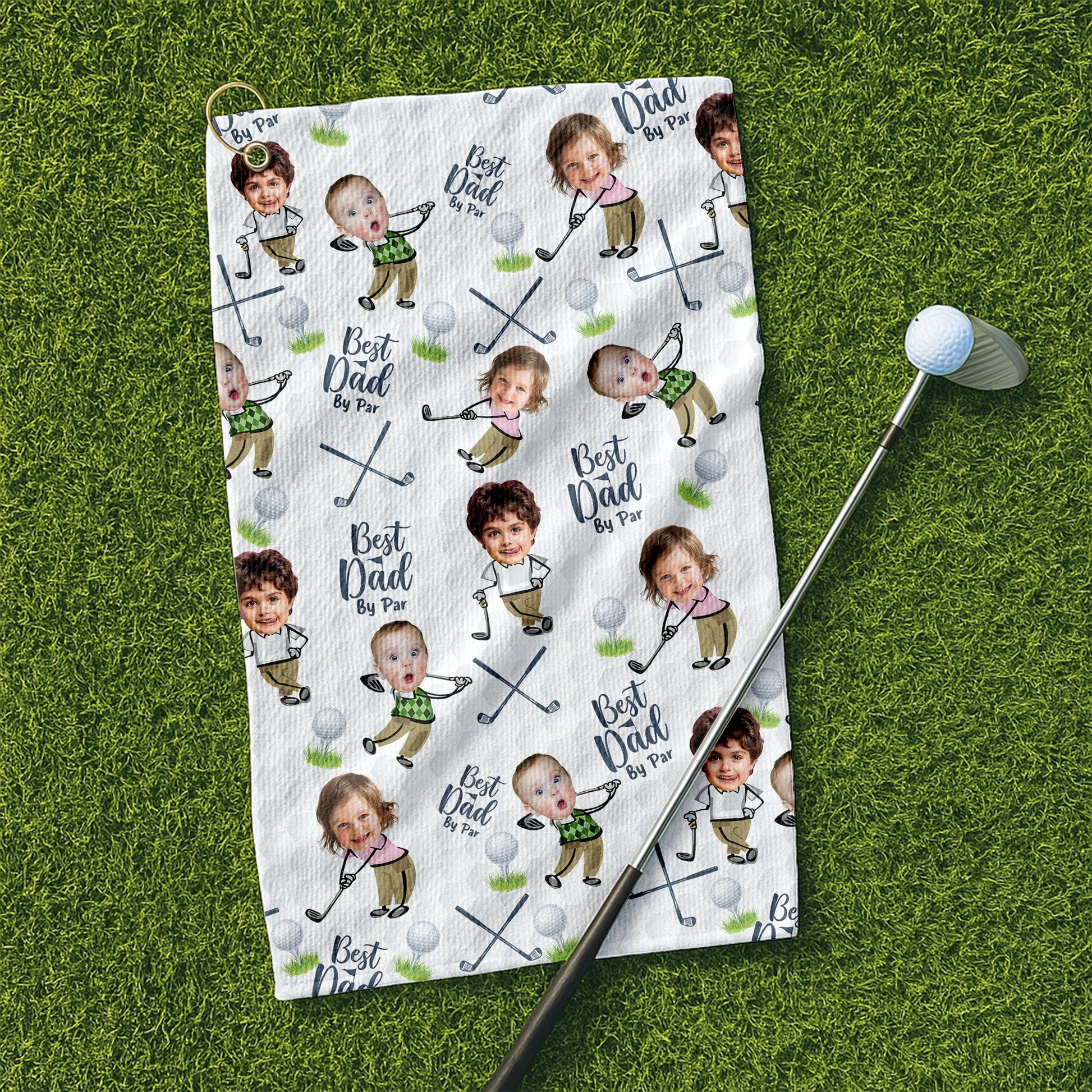 Custom Golf Towel With Kids Photo Best Dad By Par, Custom Photo Towel, Funny Dad Golf Gift