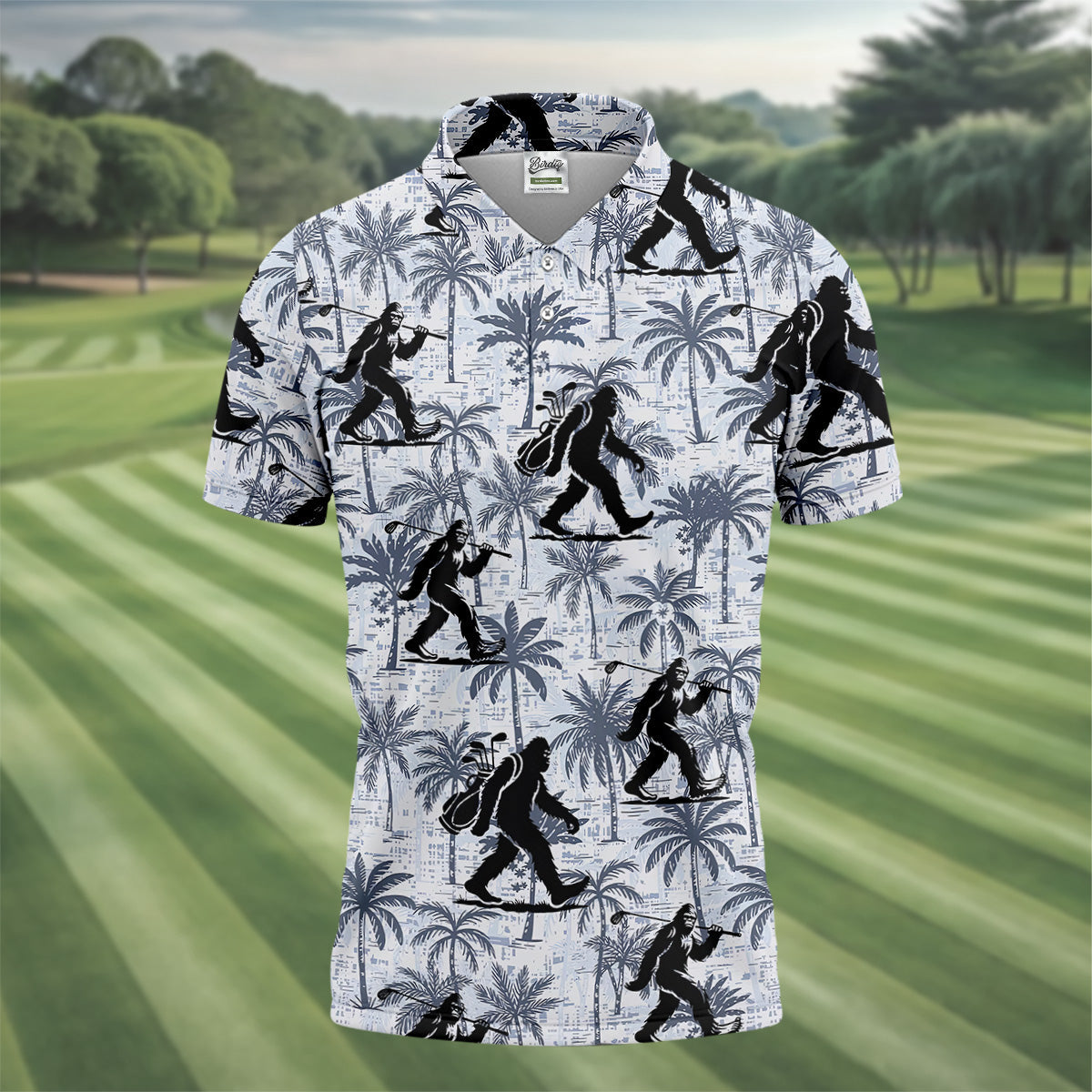 Funny Bigfoot Golf Hawaiian Shirt, Tropical Golf Shirts, Mens Golf Polo Shirts, Cool Golf Gifts