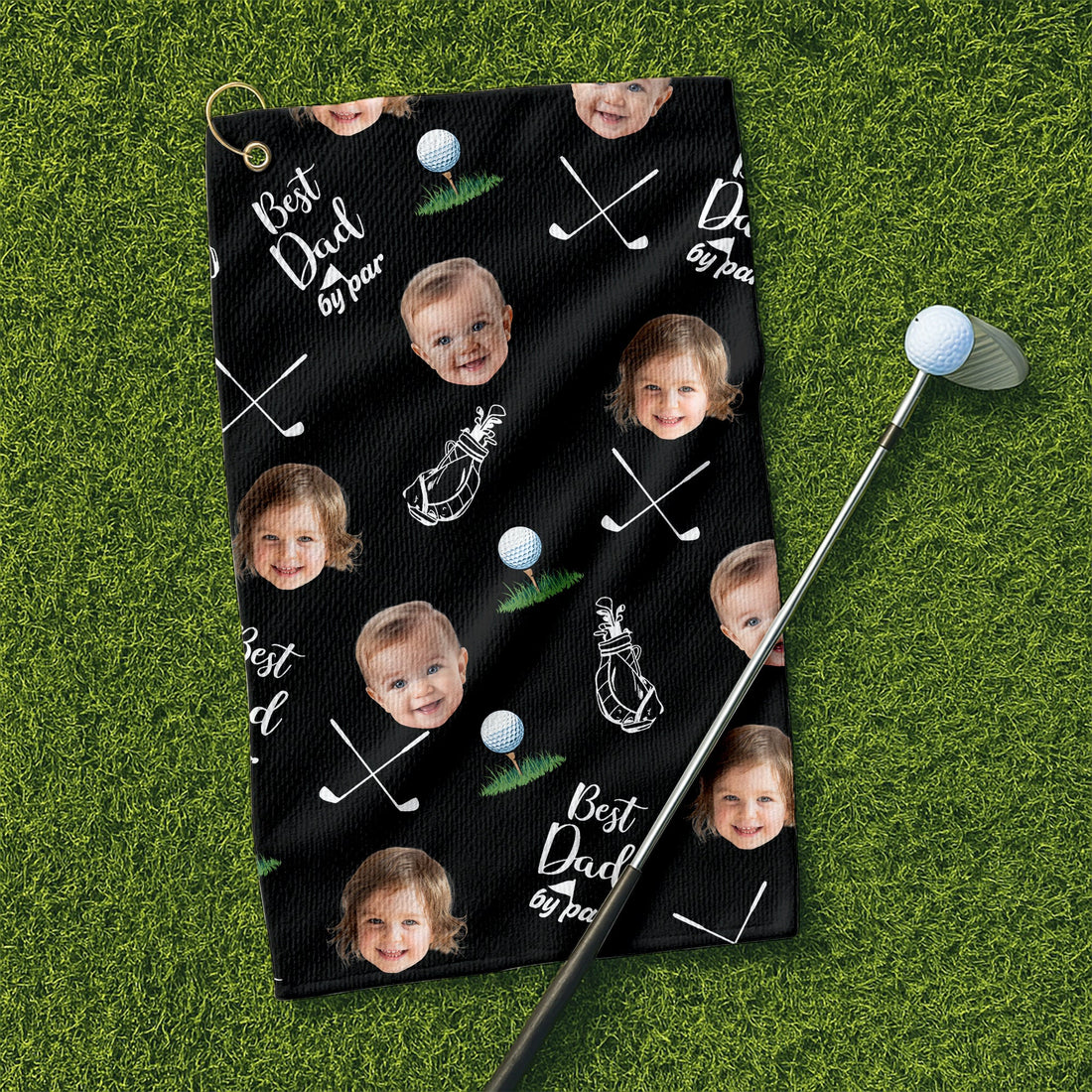 Best Dad By Par Custom Face Black Small Funny Golf Towel, Golf Gifts For Dad, Gifts For The Golfing Dad