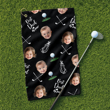 Best Dad By Par Custom Face Black Small Funny Golf Towel, Golf Gifts For Dad, Gifts For The Golfing Dad