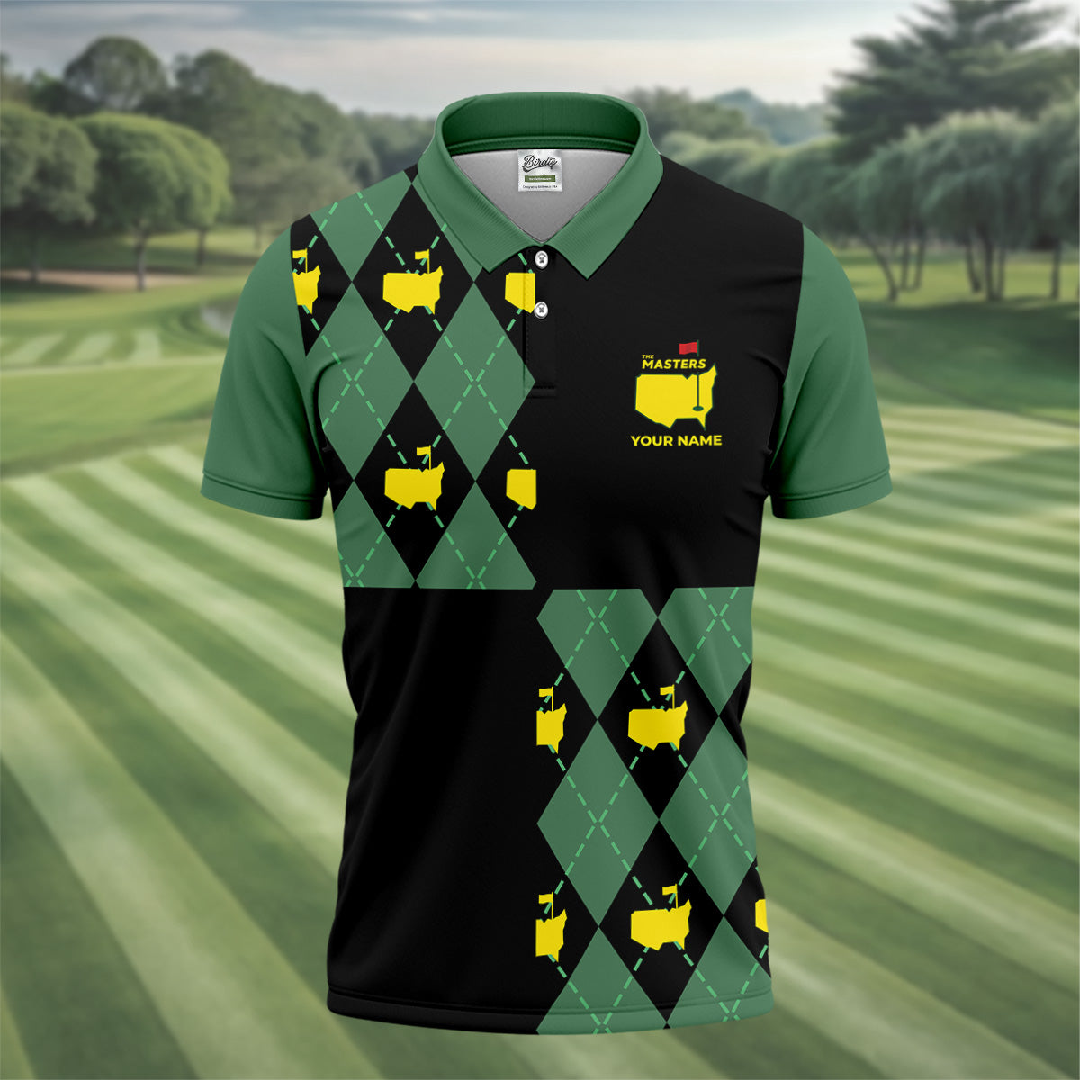 Green and Black Argyle Golf Shirt, Mens Golf Polo Shirts, Cool Golf Gifts, Golfing Apparel