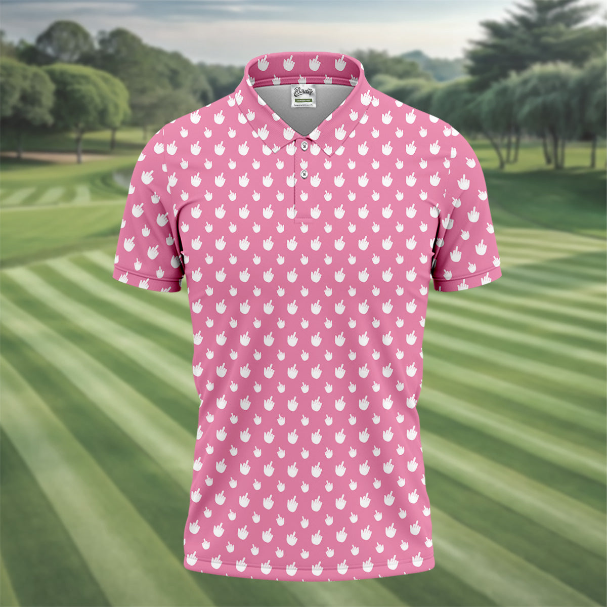 Funny Middle Finger Pink Golf Shirt, Men's Funny Golf Shirts, Men's Golf Polo, Golfing Apparel