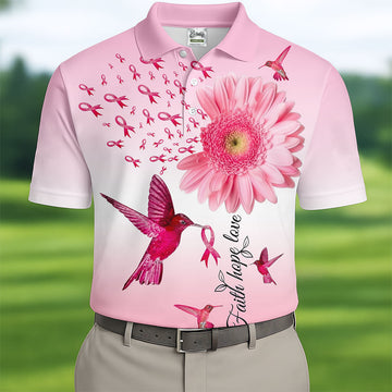 Faith Hope Love Breast Cancer Men's Golf Shirt, Breast Cancer Awareness Shirt, Pink Golf Shirt, Golf Shirts For Men